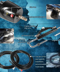 150HP Hydraulic Steering Kit With Wheel For Single Engine Boats Complete Marine System With Built In Two Way Lock Cylinder 26Ft Hoses And Pump Included For Pontoon Deck Runabout And Fishing Boats components including pump, hoses, tiller arm, and mounting rods shown on blue background.
