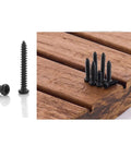 No Sweat Heavy Duty Black Carbon Steel Self Tapping Screws Assortment Kit with Smooth Round Pan Heads on wood.