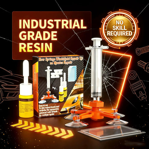 Upgraded Windshield Repair Kit For Chips And Cracks Fast Fix With Pro Grade High Pressure Resin Injection And Nano Resin For Crystal Clear Bubble Free Long Lasting Results Orange displayed with syringe and bottle