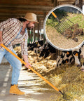 Farmer using Three Sets Pitch Forks For Gardening With Long 47.2 Inch Hardwood Handles 9 Tine Wide Mulch Forks for hay