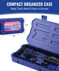 Open toolbox showing 39 Piece Drive Socket Wrench Set With One Quarter Inch And Three Eighth Inch Sockets, organized neatly.