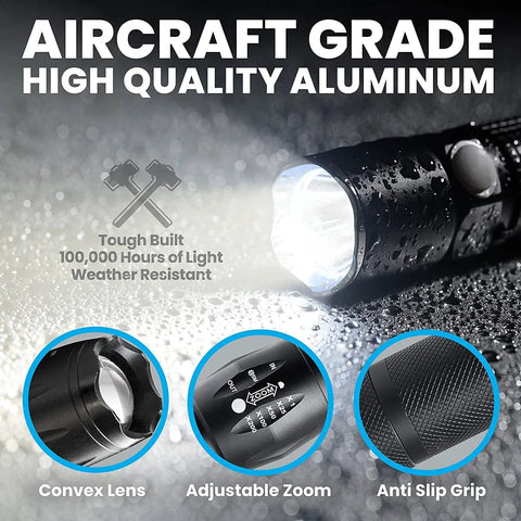 TacLight Bright LED Flashlight With Zoom 5 Modes 100000 Hour Bulb Water Resistant and Durable Mini Tactical Light