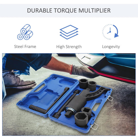 Heavy Duty Torque Multiplier Wrench Set With Carrying Case Go To Lug Nut Remover Kit showing 21mm to 41mm sockets in blue case