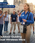 Person using 60W Bluetooth Karaoke Speaker And Wireless PA System With Dual Microphones in outdoor setting