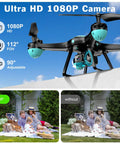 Beginner Friendly Drone With 1080P Camera And Remote Control Quadcopter For Easy Aerial Photos Gesture Selfie Altitude Hold One Key Start 3D Flips Includes Two Batteries Black showing camera specifications and comparison photos.
