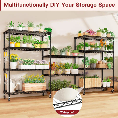 Beefy 5-Tier Wire Shelving With Wheels, 36 Inch Wide 16 Inch Deep 79 Inch Tall Steel Storage Rack, Heavy Duty Alloy Steel Construction, 1250 Lbs Total Capacity, 250 Lbs Per Shelf, Mobile Garage Office Organizer. plant display