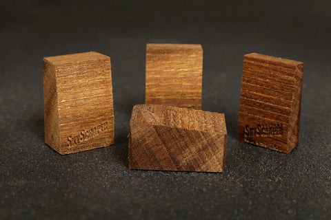 Hella Solid Floating Tremolo Setup Blocks For Quick Guitar Tuning And Deck Leveling Zero Hassle Premium Luthier Gear Strat Style Bridge Stabilizer Wedges in mahogany.