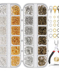 Dope Jewelry Making Kit With 1260 Jump Rings And Lobster Clasps, assorted color rings, needle-nose pliers, and tweezers