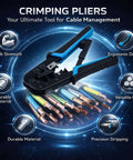Ratcheting Crimping Tool For 8P And 6P Heads With Protective Device, durable blue-black alloy, ideal for Cat5 network cabling, ergonomic handle
