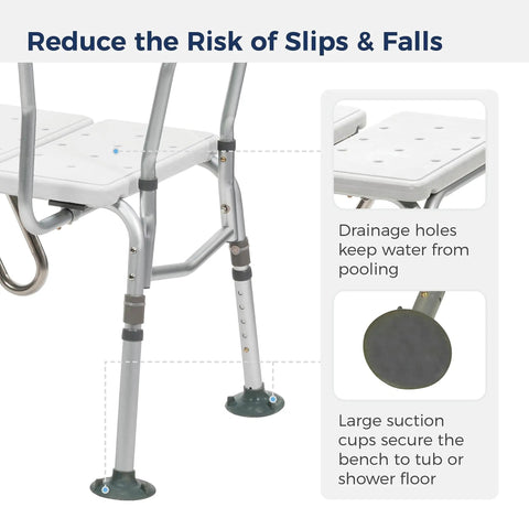 Tub Transfer Bench With U Shaped Cutout Guard Keeps Shower Curtain Inside Tub No Spill Design Adjustable Height Legs