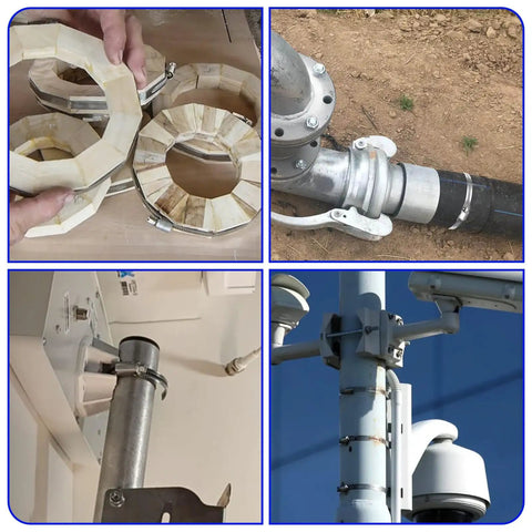 32.8Ft Metal Strap With 24 Stainless Steel Hose Clamps Kit for various installations, including duct, pipe, and camera pole.