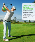 Golfer using The Connector Golf Training Aid For Posture Correction And Swing Mechanics on green course, focusing on arm position.