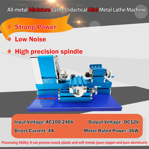 Jaryannix Mini Metal Lathe Benchtop 36W for Woodworking and DIY Projects 20000rpm High Speed Motor, detailed view showing precision spindle and 3-jaw chuck.