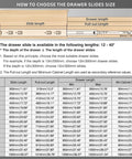 How to choose the drawer slides size chart with measurements for Pro Shop Grade Locking Drawer Slides