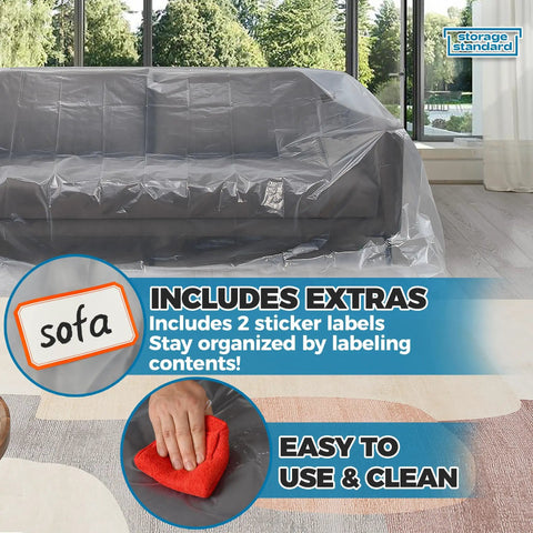 Heavy Duty Plastic Couch Cover For Moving And Storage Waterproof Clear Sofa Wrap For Renovation Dustproof Reusable 96 x 42 x 62
