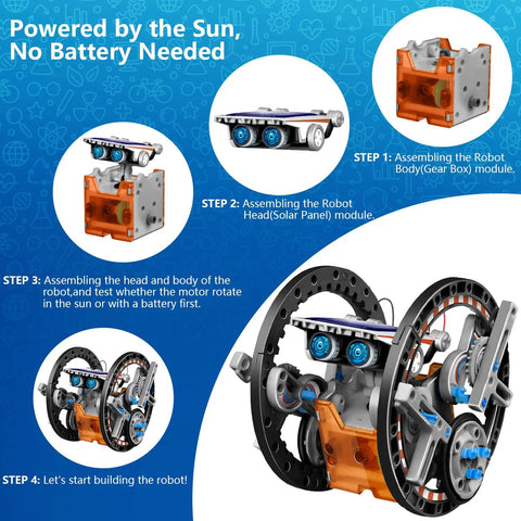13-In-1 Solar Robot Kit For Kids Aged 8 To 12, STEM Building Toys For Boys And Girls, Land And Water Bots, Hands-On Robotics Projects, Fun Awesome Educational Science Kit For Christmas And Birthday Gifts assembled solar robot parts