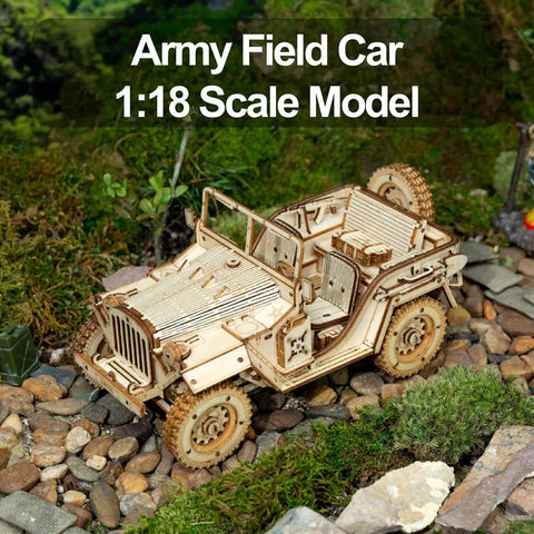 1:18 Scale Mechanical Car Puzzle Kit for Adults and Teens, 3D Wooden Model, No Glue Needed, Brain Teaser, Vehicle Building Craft, Eco Friendly Plywood, Dope Gift for Birthdays and Christmas, army field car