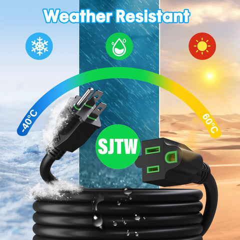 Outdoor Power Extension Cord 30 Ft 16 AWG 3 Prong Grounded Heavy Duty Weatherproof Cable For Indoors Or Outdoors Ideal For Christmas Lights And Lamps ETL Listed SJTW Black With Green shown in weather conditions with ice and sun