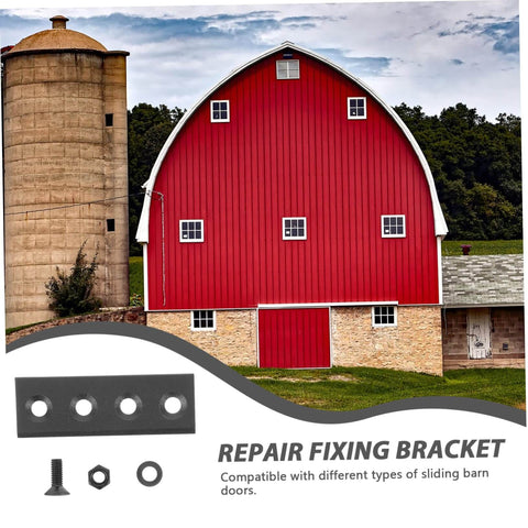 Sliding Barn Door Track Connector Set Replacement Mending Plates For Durable Barn Door Hardware Solid Repair Kit with visible red barn backdrop.