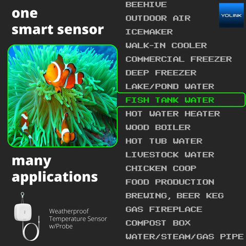 Weatherproof Temperature Sensor with Probe for Fish Tank, Fluid, Air, Surface Monitoring, Extreme Temps, 1/4 Mile Range with Hub