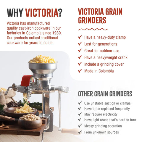 Manual Cast Iron Grain Mill With Low Hopper For Fresh Corn And Grains Hand Crank Grinder With Adjustable Screw Erosion Resistant Discs And Double Tin Plating Built To Last Made In Colombia
