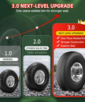 Diagram comparing features of Flat Free Ten Inch Tire And Wheel Replacement For Hand Trucks And Wheelbarrows 4.10 3.50 4 Solid Wheel.