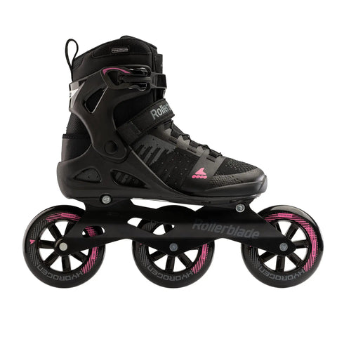 Macroblade 110 3WD Women's Fitness Inline Skates Black And Orchid with 110mm wheels and breathable mesh upper, side view