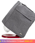 Gray Stand Mixer Dust Cover With Zipper Pocket For 6 To 8 Quart Bowls on KitchenAid with visible top handle