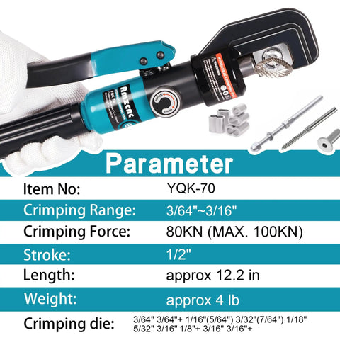 Beefy Workhorse Wire Rope Crimping Tool Kit Swaging Tool For Aluminum Ferrules And Oval Sleeves 3/64 To 3/16 Inch Stainless Steel