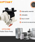 Upgrade Washer Drain Pump 137311900 137240800 for Frigidaire Electrolux shown with appliances, text highlights features