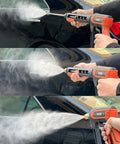 Beast Mode 5000 PSI Pressure Washer Gun Kit spraying water on vehicle with Wand Extension and 5 Nozzle Tips M22 Fitting in use.