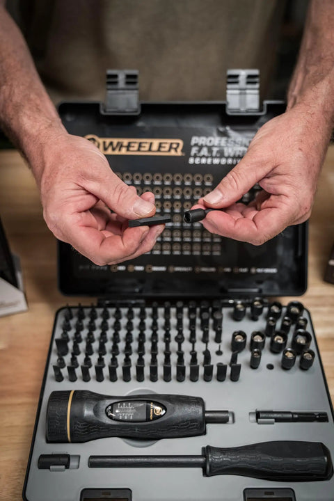 100 Piece Pro Fat Wrench Screwdriver Set With Durable Construction And Storage Case For Gunsmithing And Maintenance, Includes Metric And Standard Bits, Rubber Overmolded Handles, Non Slip Grip, Ergonomic Fixed Driver, Ready For Tightening, open case with bits