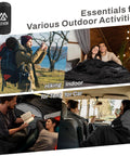 All Season Portable Sleeping Bag For Adults Teens And Kids Waterproof Lightweight shown in hiking, indoor, and car uses.