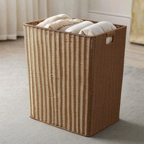 Top Shelf Woven Storage Basket With Hand Cutout Handles For Apartment Living Imitation Rattan Organization Bin A Real Gotta Have To Keep Bedroom And Closet Clutter Free Daily Routine