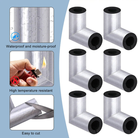 6 Pack Elbow Water Pipe Insulation Tubing With Aluminum Foil For 1 Inch Copper Pipes Heat Retention Foam Sleeve Outdoor Freeze Protection