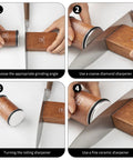 Step-by-step guide using Rolling Knife Sharpener With Diamond And Ceramic Disc Technology For Kitchen And Pocket Knives.