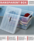 Two Pack 40 Gallon Heavy Duty Storage Bins With Smooth Rolling Wheels And Clinch Tight Lids, Clear Stackable Plastic Containers For Garage Setup, Built Tough And Zero Hassle with open lid and colorful clothes inside.