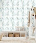 Green And White Peel And Stick Wallpaper Boho Herringbone Contact Paper For Cabinets And Walls Seventeen Point Three Inch Wide By Seventy Eight Point Eight Inch Long Self Adhering Removable Waterproof Bathroom Teal Boho Vibe For Home displayed on living room wall