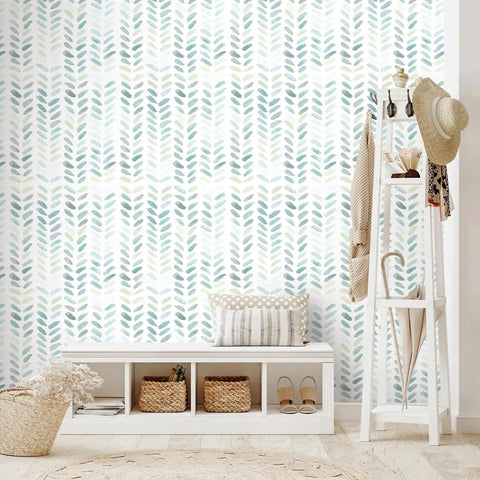 Room with Green And White Peel And Stick Wallpaper Boho Herringbone Self Adhesive Contact Paper For Cabinets And Walls Waterproof Removable.