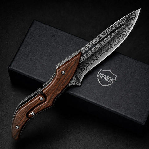 VG10 Damascus Steel Folding Knife With Multi Layer Damascus Blade Workhorse Everyday Carry EDC Pocket Tool For Daily Cutting Smooth V Ground Edge Safe And User Friendly Household Utility, wood handle