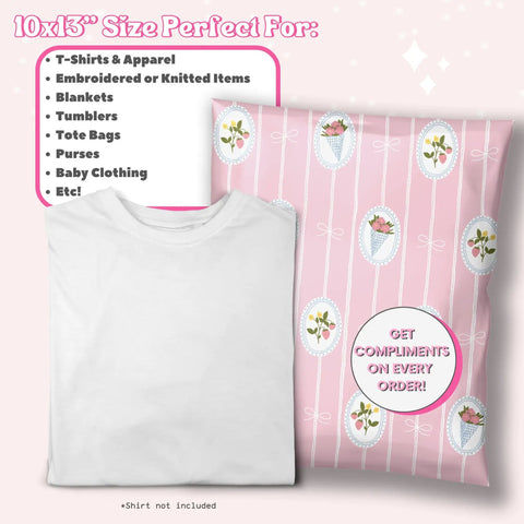 Cute Pink 10x13 Poly Mailers Pack Of 100 For Clothing Shipping Durable Lightweight Plastic Envelopes With Strawberry Bouquet Design