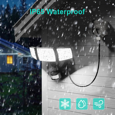 Plug In Outdoor Flood Light With Motion Sensor And Remote, 5500 Lumens, IP65 Waterproof, Wall Mounted Under Rain