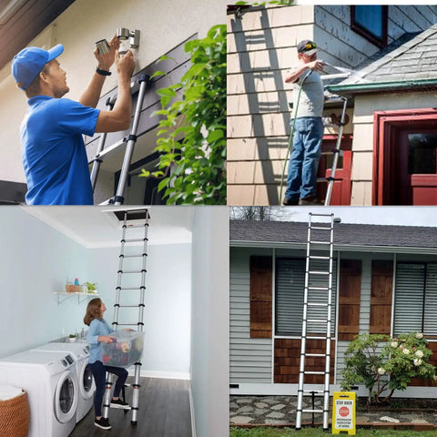Telescoping Extension Ladder 12.5 Feet With Soft Close Collapsible Design One Button Retraction 330 Lb Capacity for various home tasks