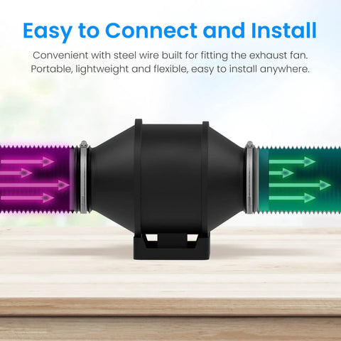 Beefed Up 10 Inch Dryer Vent Hose 25 Feet Flexible Aluminum Duct For HVAC Ventilation with clamps, black exterior, showcased on table