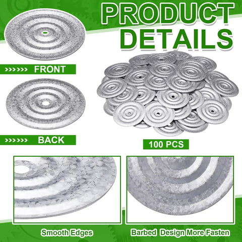Premium Grade 3 Inch Roofing Insulation Barbed Plates Galvanized Metal Fasteners Corrosion Resistant For Steel And Wood Deck Systems - top view and detail images.