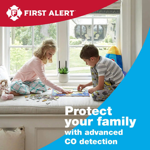 Children sitting by a window playing, promoting Plug In Carbon Monoxide Detector With Battery Backup And Digital Display CO615 White Pack Of 3 Keep Your Crew Safe In Every Room For Real Time CO Monitoring