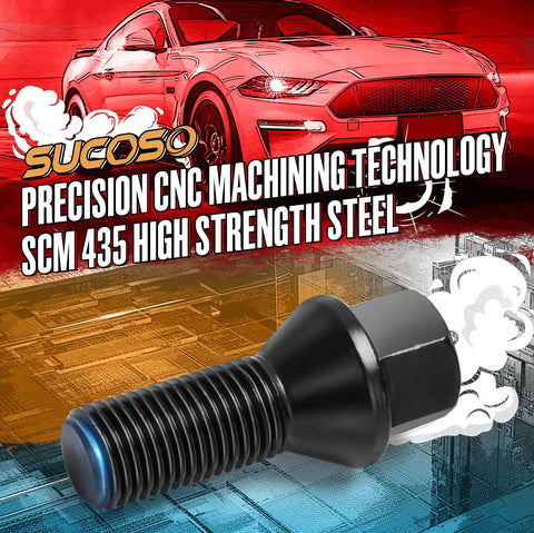 Premium Grade Heavy Duty 14x1.5 Conical Seat Oem Replacement Lug Bolts For Bmw Audi Vw close-up view showing thread and bolt finish.