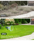 Solar Ultrasonic Animal Repellent With Motion Sensor And LED Flashlight, Waterproof Outdoor Pest Deterrent For Your Yard, It Keeps Squirrels, Raccoons, Deer, Cats And Dogs Away, Motion Activated Solar Powered Guard in garden before-and-after use