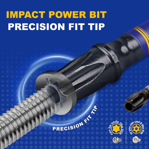 Five Piece T20 Security Torx Bits Rock Solid S2 Steel Impact Driver with precision fit tip for secure screw fastening.
