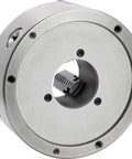 8 Inch 3 Jaw Self Centering Lathe Chuck With D1 6 Camlock Backing Plate in steel, focusing on the reversible jaws and through-hole